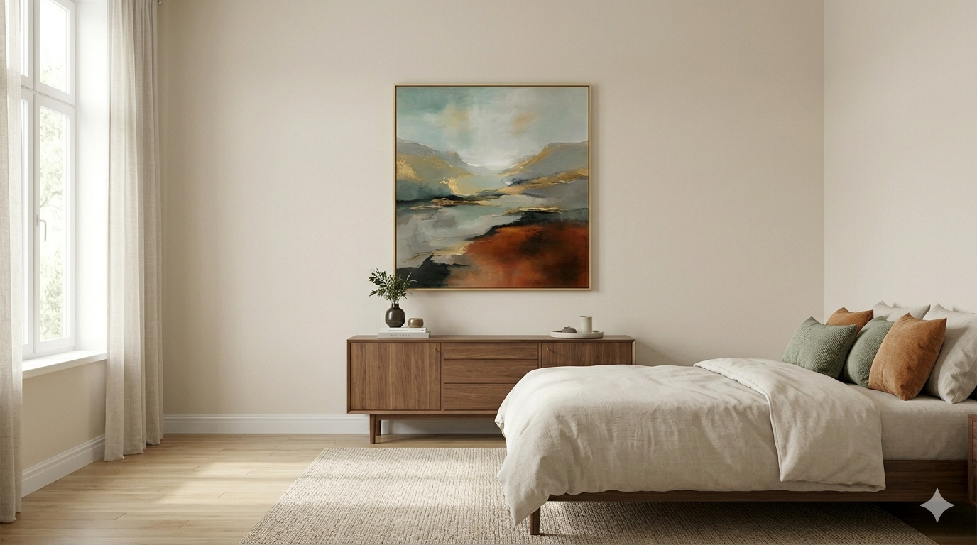 bedroom with painting